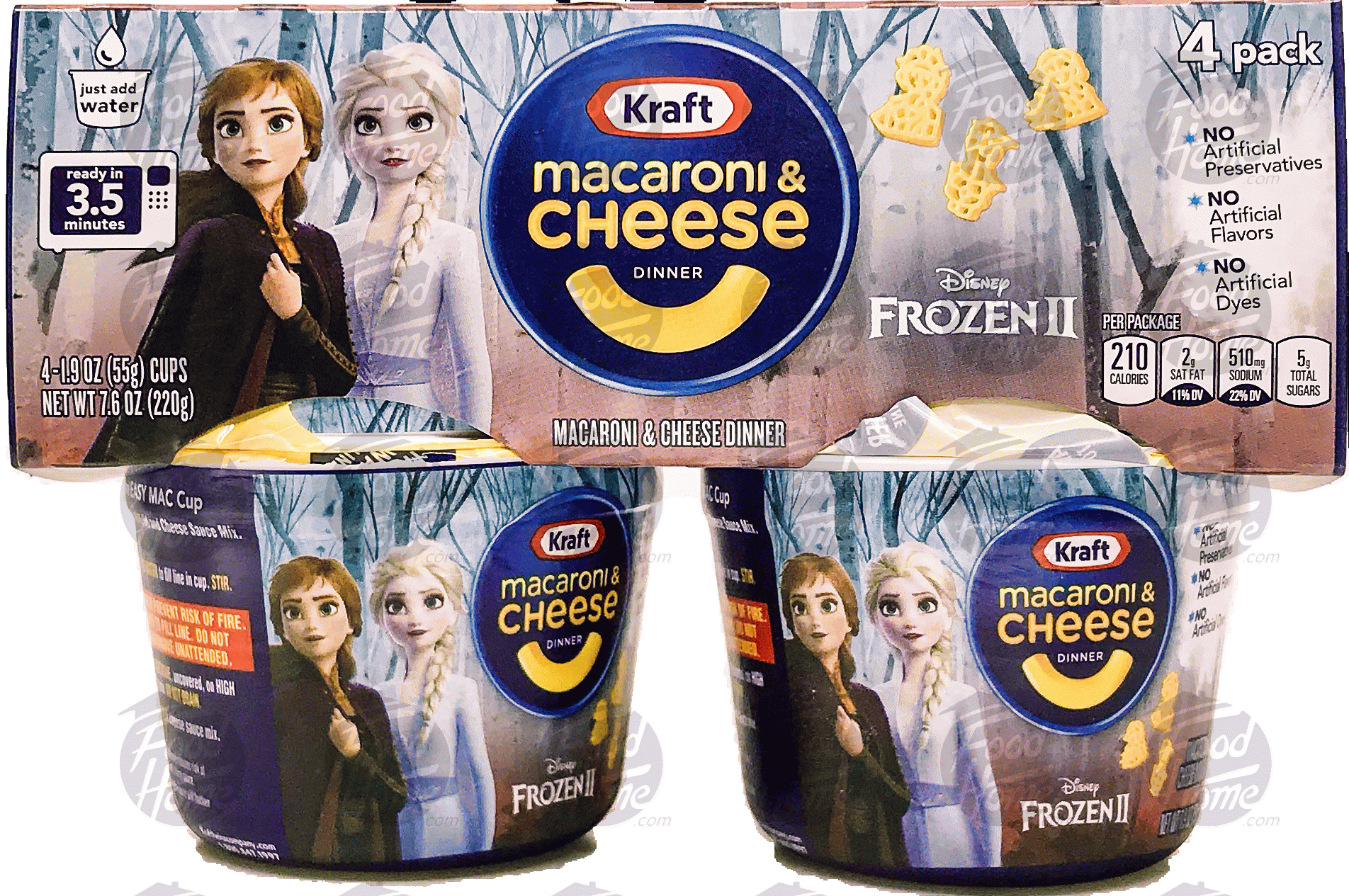 Kraft  macaroni & cheese dinner, Olaf's Frozen Adventure shapes, 4-1.9 oz cups, just add water Full-Size Picture